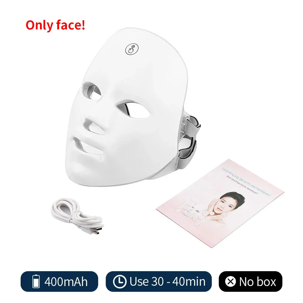 Aparelho de Fototerapia LED Facial e Pescoço – 7 Cores, Sem Fios