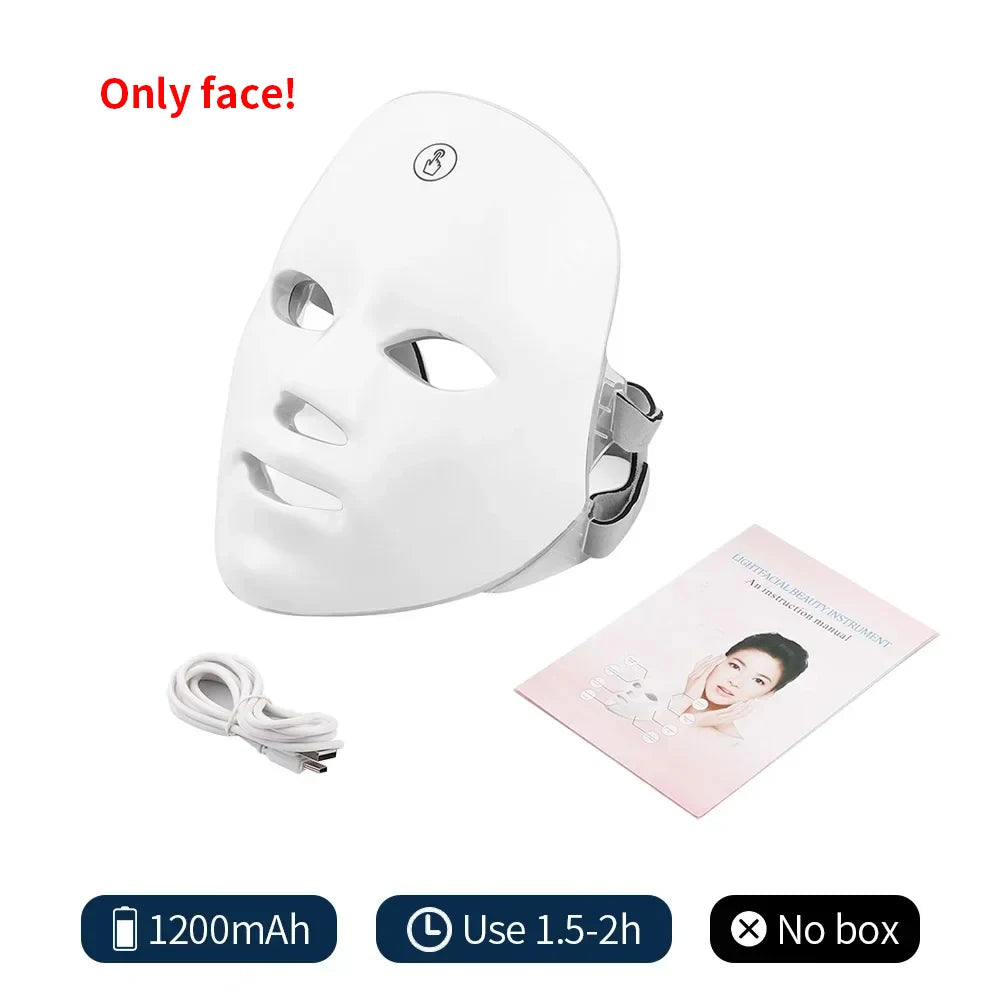 Aparelho de Fototerapia LED Facial e Pescoço – 7 Cores, Sem Fios