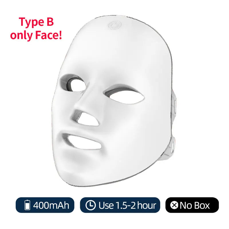 Aparelho de Fototerapia LED Facial e Pescoço – 7 Cores, Sem Fios