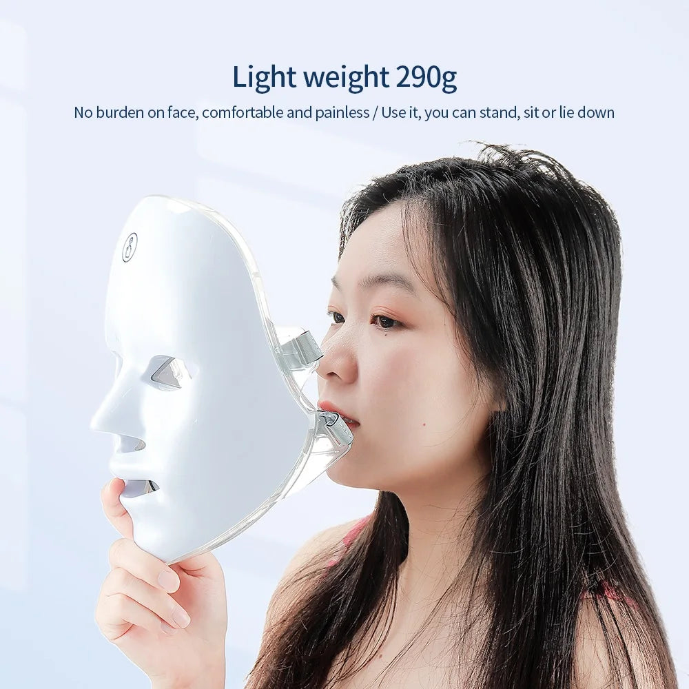 Aparelho de Fototerapia LED Facial e Pescoço – 7 Cores, Sem Fios